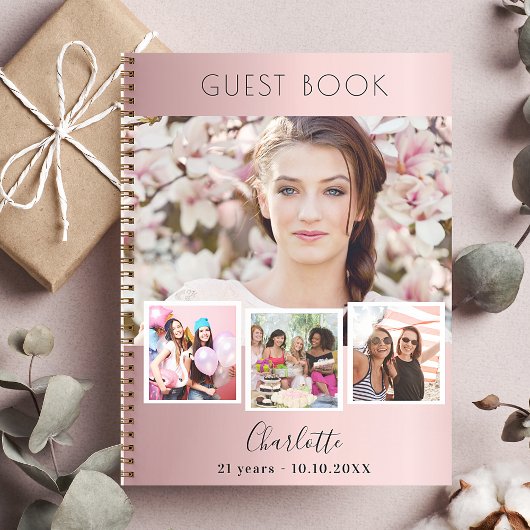 Guest book verjaart zwart roze fotocollage notitieboek