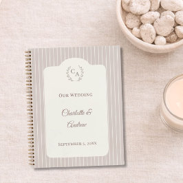 Guest book wedding Ivory taupe pinstriped modern Notitieboek