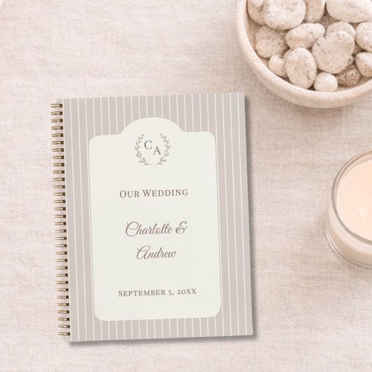 Guest book wedding Ivory taupe pinstriped modern Notitieboek