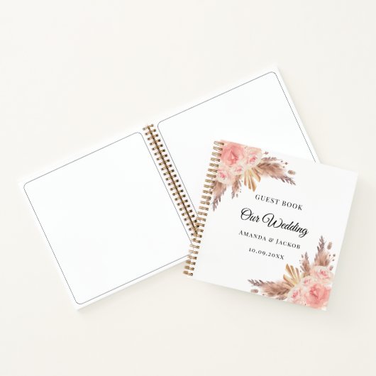 Guest Book Wedding pampas grass beige pink Notitieboek (Binnen)