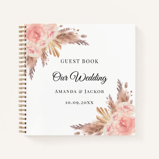 Guest Book Wedding pampas grass beige pink Notitieboek (Voorkant)