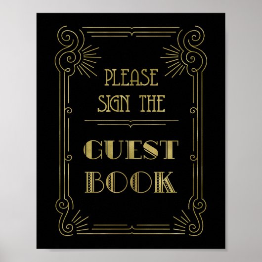 Guest Book Wedding Sign Gold Black 1920 Poster (Voorkant)