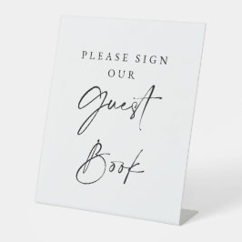 Guest Book Wedding Sign Minimalist Elegant Script  Reclamebord Met Voetstuk
