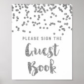Guest Book Wedding Sign Silver Confetti Poster (Voorkant)