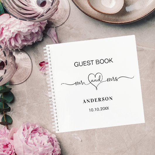Guest book white de heer mrs hartscript bruiloft notitieboek