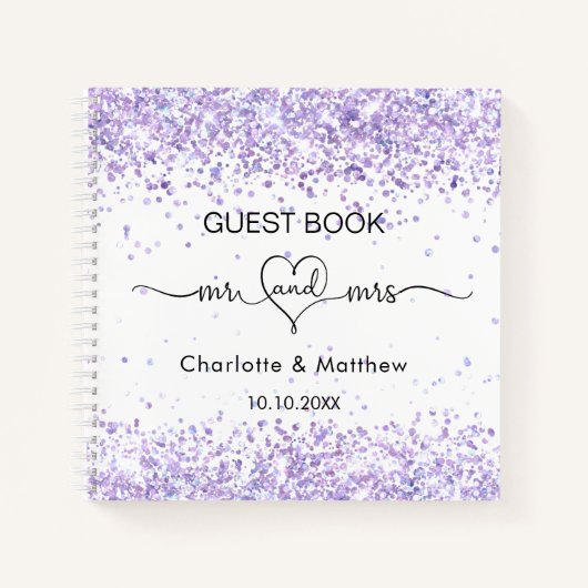 Guest book white paars, mrs hart bruiloft notitieboek (Voorkant)