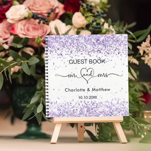 Guest book white paars, mrs hart bruiloft notitieboek