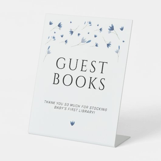 Guest Books Blue Wildflower Baby shower Reclamebord Met Voetstuk (Voorkant)