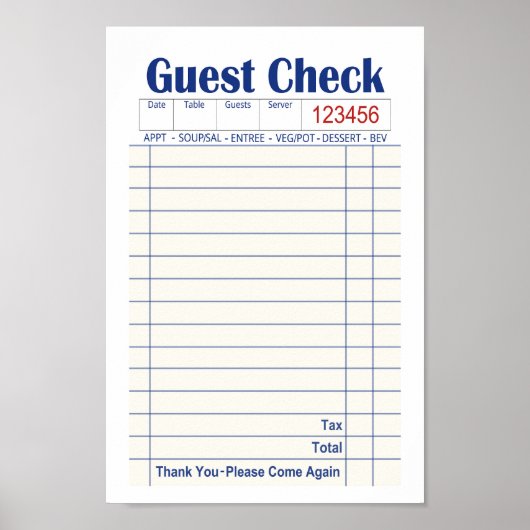 Guest Check art, Retro Diner Guest Check Poster (Voorkant)
