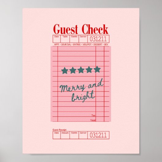 Guest Check Christmas Merry and Bright Holiday Art Poster (Voorkant)