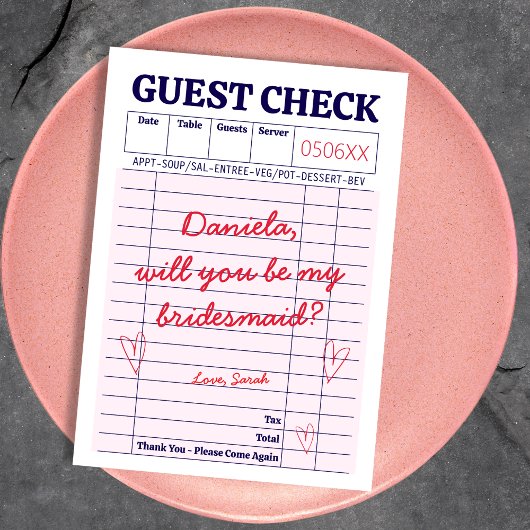Guest Check Handgeschreven Be My Bridesmaid Kaart