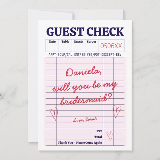Guest Check Handgeschreven Be My Bridesmaid Kaart (Voorkant)