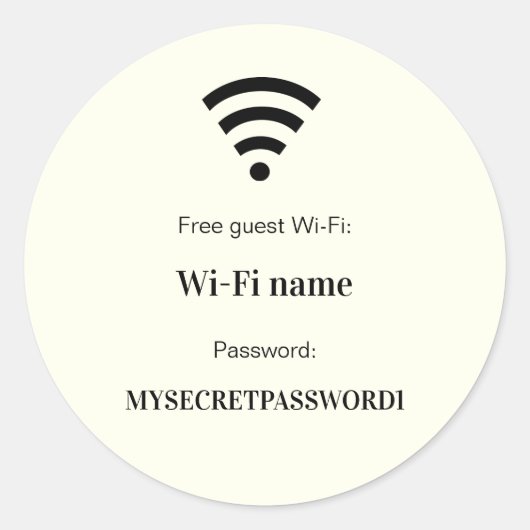 Guest customer wifi network password ivory ronde sticker (Voorkant)