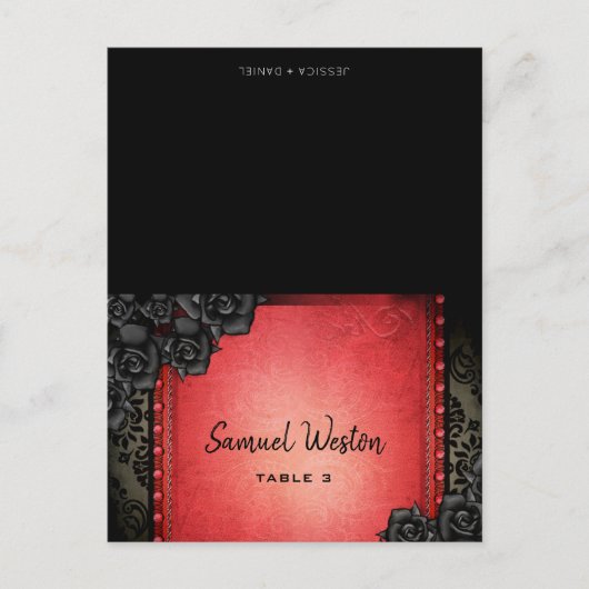 Guest Name Printed Place Card Red Gothic Briefkaart (Voorkant)