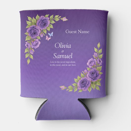 Guest Name Purple Mauve Flowers & White Wedding  Blikjeskoeler (Voorkant)