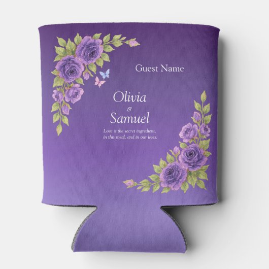 Guest Name Purple Mauve Flowers & White Wedding  Blikjeskoeler (Achterkant)