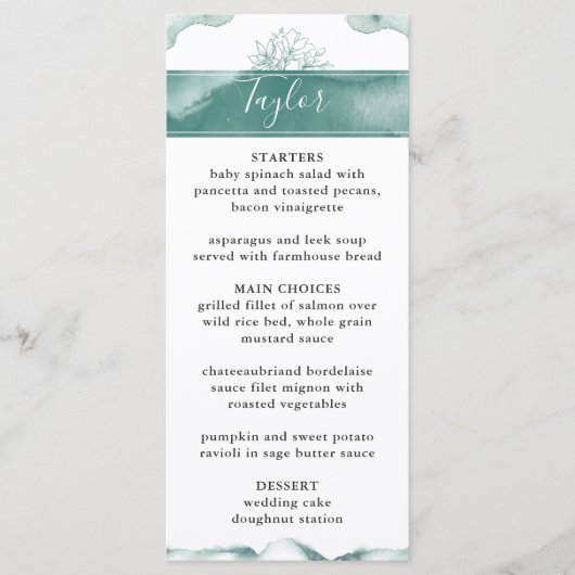 Guest Name, Silver Sage Waterverf Wedding Menu (Voorkant)