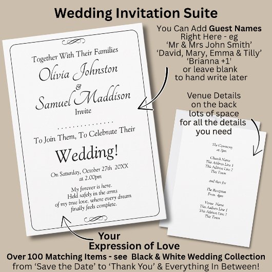 Guest Names, Black & White with Infinity Scroll Kaart