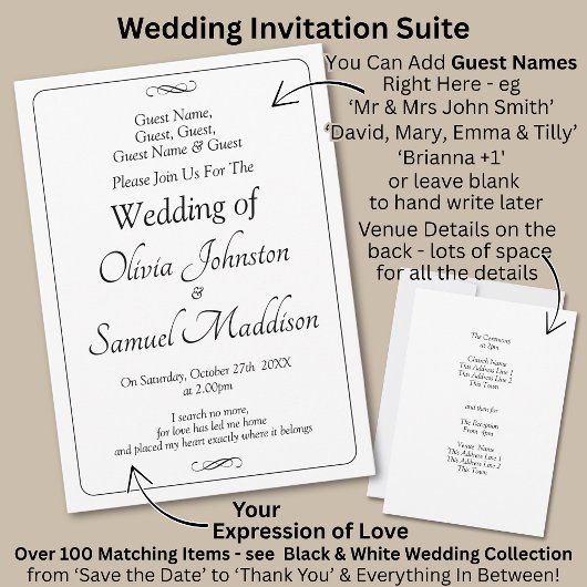 Guest Names, Black & White with Infinity Scroll  Kaart