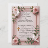 Guest Names, Christian Pink Roses & Doves Wedding Kaart (Voorkant)