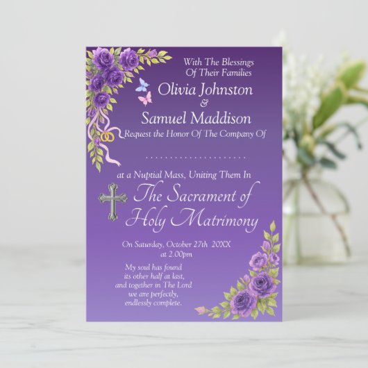 Guest Names, Christian Purple Mauve Flowers White Kaart (Staand voorkant)