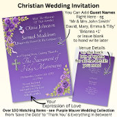 Guest Names, Christian Purple Mauve Flowers White Kaart