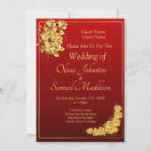 Guest Names, Gold Roses Maroon Red Wedding Kaart (Voorkant)