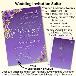 Guest Names, Purple Mauve Flowers & White Kaart