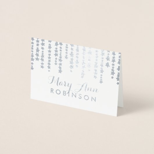 Guest Seating Place Card Zilver "Onder de sterren" Folie Kaarten (Voorkant)