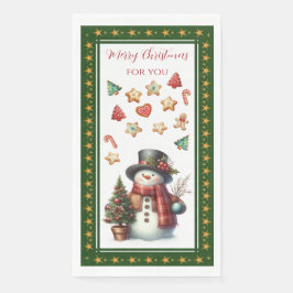 Guest Towel with Snowman & Christmas Cookies Green Servet