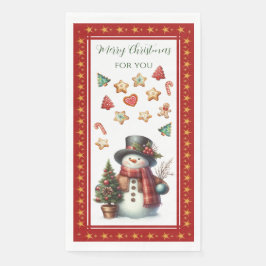 Guest Towel with Snowman & Christmas Cookies Red Servet