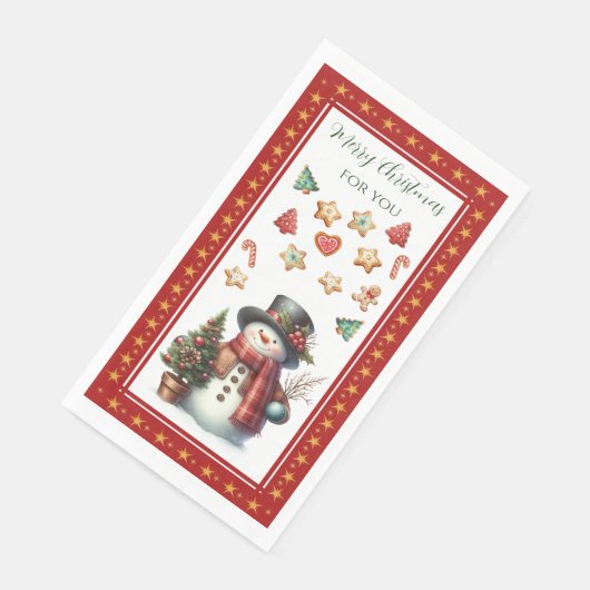 Guest Towel with Snowman & Christmas Cookies Red Servet (Hoek)