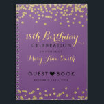 Guestbook 18th Birthday Gold Confetti Paars Notitieboek<br><div class="desc">Elegant 18e verjaardag Gold Faux Glitter Confetti Paarse sjabloon gastenboek. Eenvoudig te gebruiken en eenvoudig aan te passen. Bestel vandaag nog!</div>