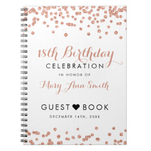 Guestbook 18th Birthday Roos Gold Glitter Confetti Notitieboek