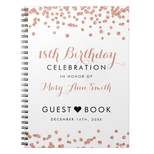Guestbook 18th Birthday Roos Gold Glitter Confetti Notitieboek (Voorkant)