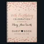 Guestbook 18th Birthday Roos Gold Glitter Confetti Notitieboek<br><div class="desc">Elegant 18th Birthday Roos Gold Faux Glitter Confetti op Blush Roos Roze achtergrondbezoekersregister sjabloon. Eenvoudig te gebruiken en eenvoudig aan te passen. Bestel vandaag nog!</div>
