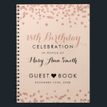 Guestbook 18th Birthday Roos Gold Glitter Confetti Notitieboek<br><div class="desc">Elegant 18th Birthday Roos Gold Faux Glitter Confetti op Blush Roos Roze achtergrondbezoekersregister sjabloon. Eenvoudig te gebruiken en eenvoudig aan te passen. Bestel vandaag nog!</div>