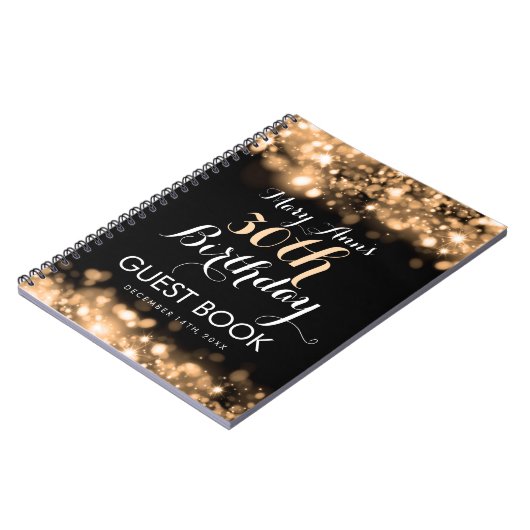 Guestbook 30th Birthday Gold Sparking Lights Notitieboek (Linkerzijde)