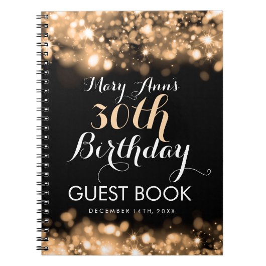 Guestbook 30th Birthday Gold Sparking Lights Notitieboek (Voorkant)