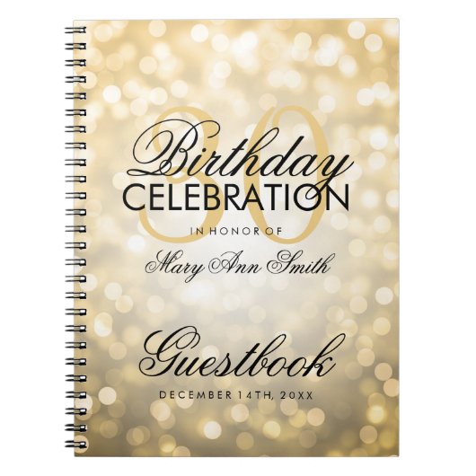 Guestbook 30th Birthday Party Gold Glitter Light Notitieboek (Voorkant)