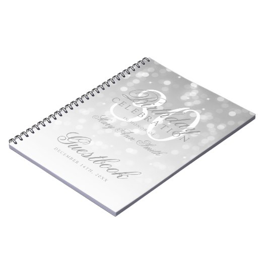 Guestbook 30th Birthday Silver Bokeh Sparkle Light Notitieboek (Linkerzijde)