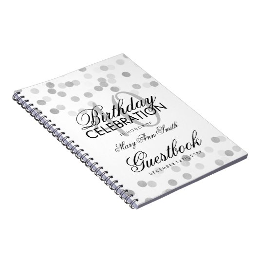 Guestbook 40th Birthday Silver Foil Glitter Lights Notitieboek (Rechterzijde)