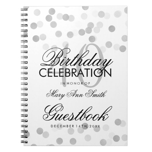 Guestbook 40th Birthday Silver Foil Glitter Lights Notitieboek (Voorkant)