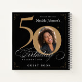 Guestbook 50e verjaardag zwarte goudkalligrafie notitieboek (Achterkant)
