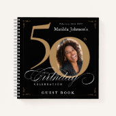 Guestbook 50e verjaardag zwarte goudkalligrafie notitieboek (Voorkant)