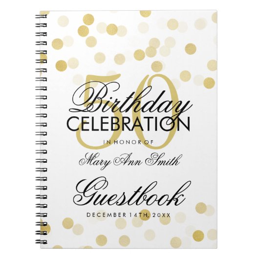Guestbook 50th Birthday Gold Foil Glitter Lights Notitieboek (Voorkant)