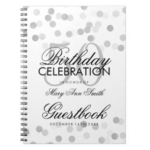 Guestbook 50th Birthday Silver Foil Glitter Lights Notitieboek