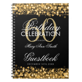 Guestbook 60th Birthday Party Sparkles Gold Notitieboek