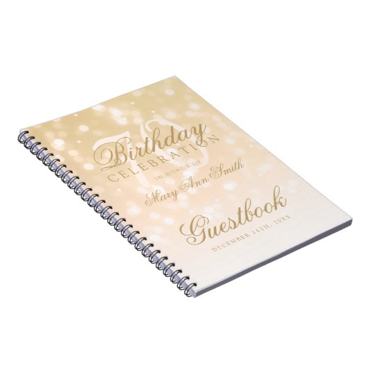 Guestbook 70th Birthday Gold Bokeh Sparkle Lights Notitieboek (Rechterzijde)