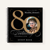 Guestbook 80th Birthday Black Gold Calligraphy Notitieboek (Voorkant)
